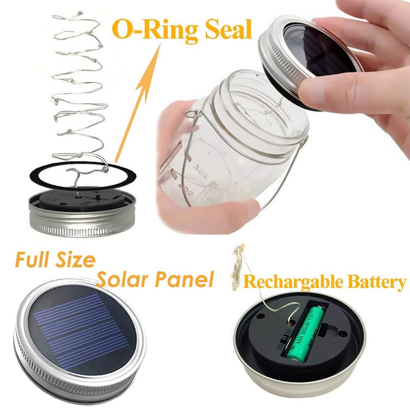 Yitee Mason Jar Solar Lantern Lights, 8 Pack 30 LED Bulbs Fairy Star Firefly Solar Lids Jar Lights,8 Hangers Included(No Jars),for Outdoor Home Garden Patio Christmas Halloween Decor Light - Image 4